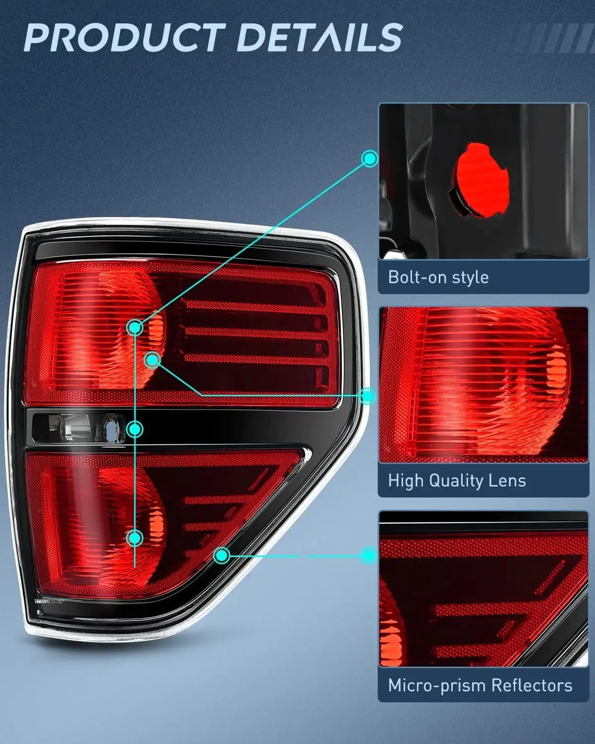 2009-2014 Ford F150 Tail light Assembly Rear Lamp Replacement OE Style Red Housing Driver Passenger Side