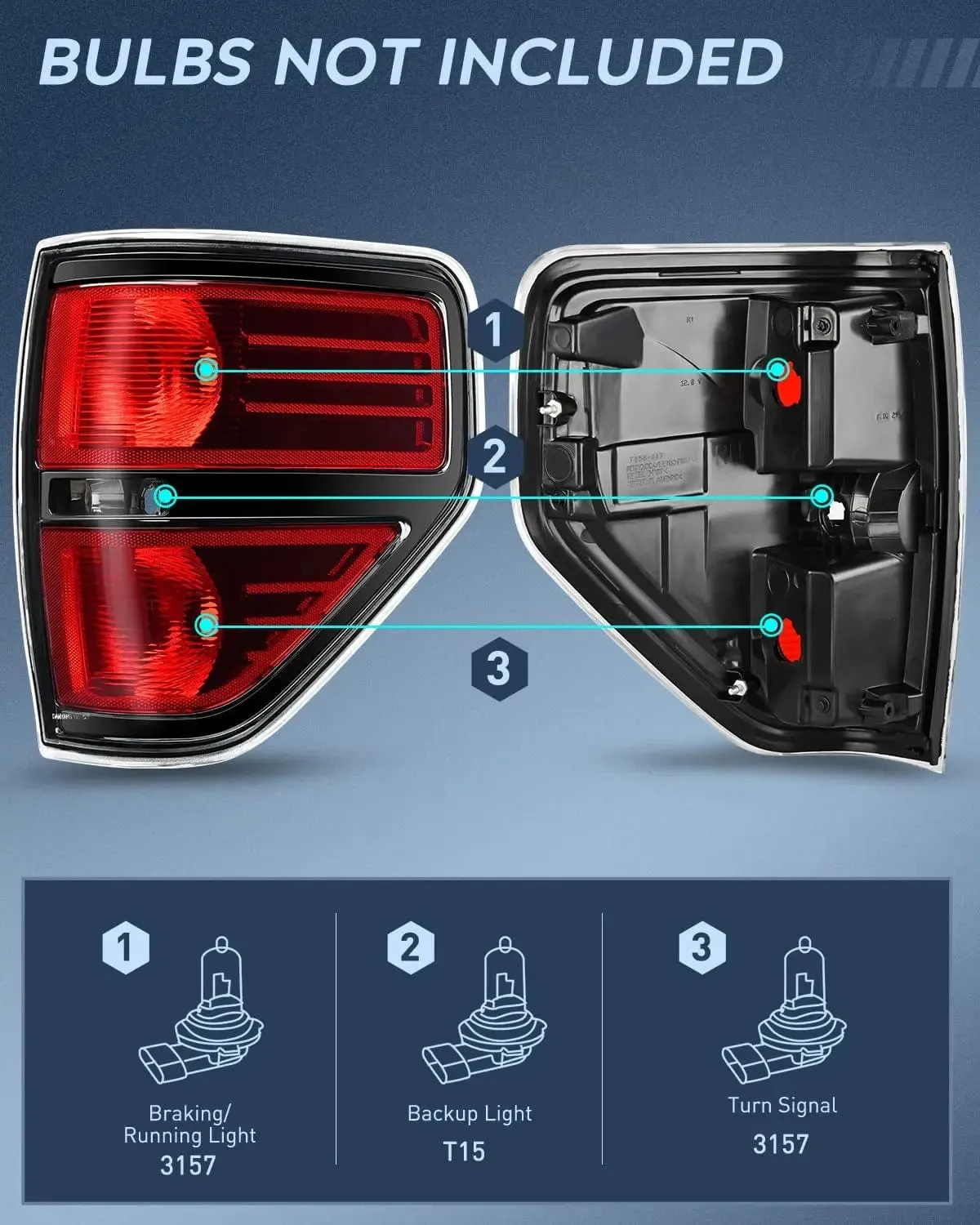 2009-2014 Ford F150 Tail light Assembly Rear Lamp Replacement OE Style Red Housing Driver Passenger Side