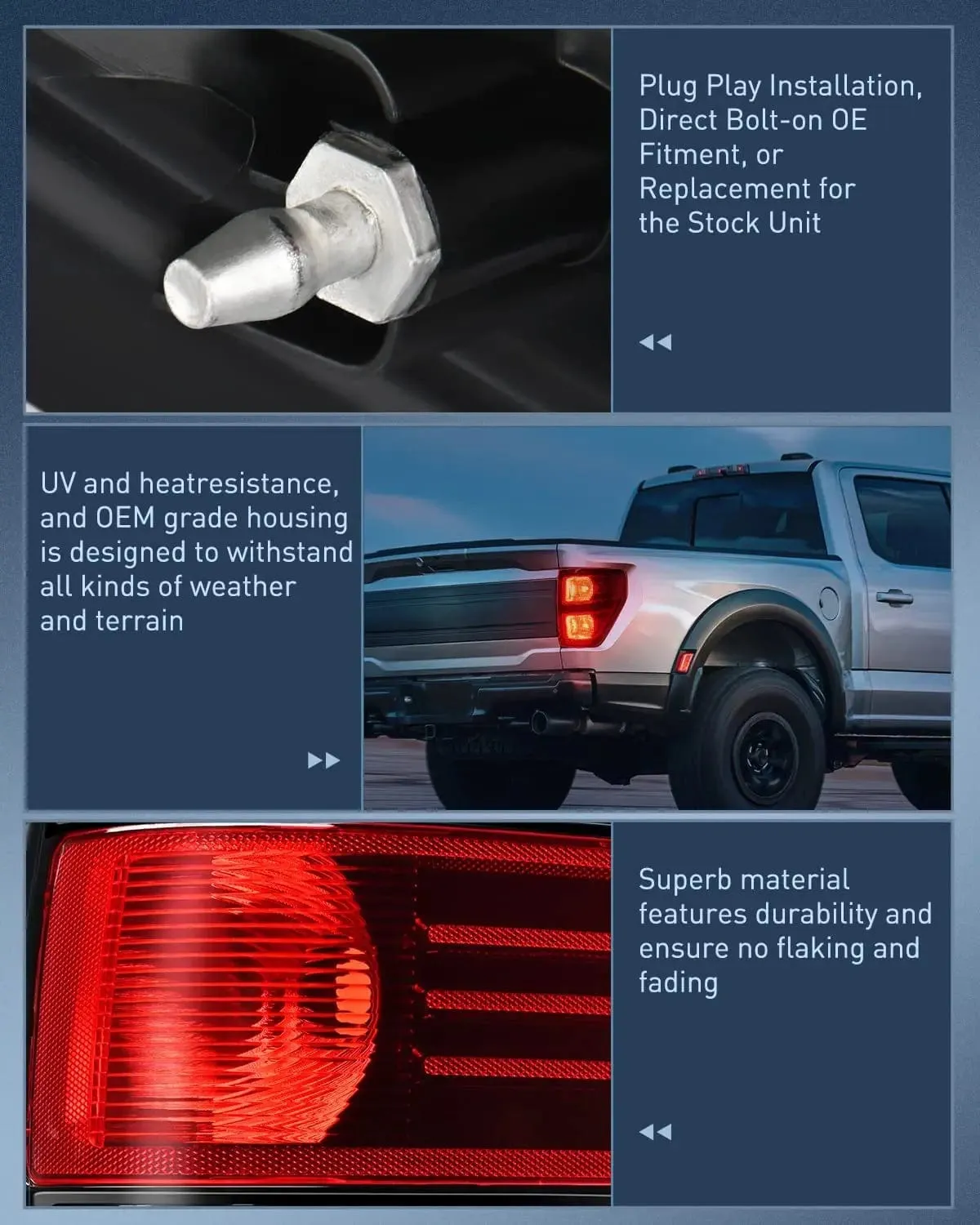 2009-2014 Ford F150 Tail light Assembly Rear Lamp Replacement OE Style Red Housing Driver Passenger Side