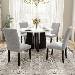 5 Piece Round Dining Table Set, Dining Table And 4 Upholstered Chairs For Dining Room, Kitchen Room, Living Room - White / Gray by Couch.com