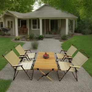 5 Pieces Dining Set, Multi-Function Foldable And Portable, 1 Dining Table & 4 Folding Chairs, Indoor And Outdoor Universal For Children - Natural by Couch.com