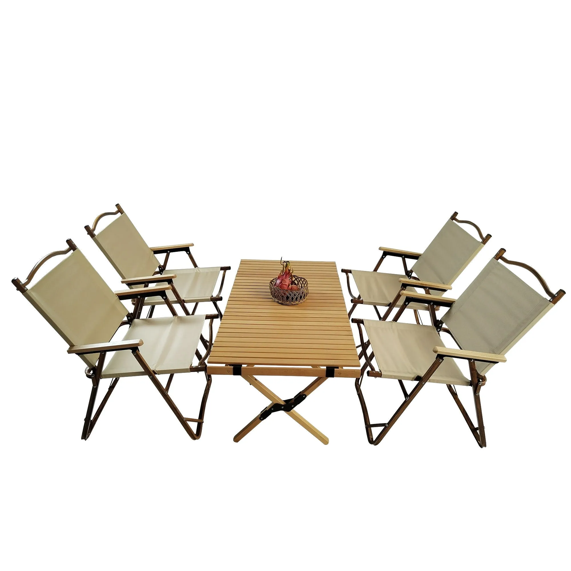 5 Pieces Dining Set, Multi-Function Foldable And Portable, 1 Dining Table & 4 Folding Chairs, Indoor And Outdoor Universal - Natural by Couch.com