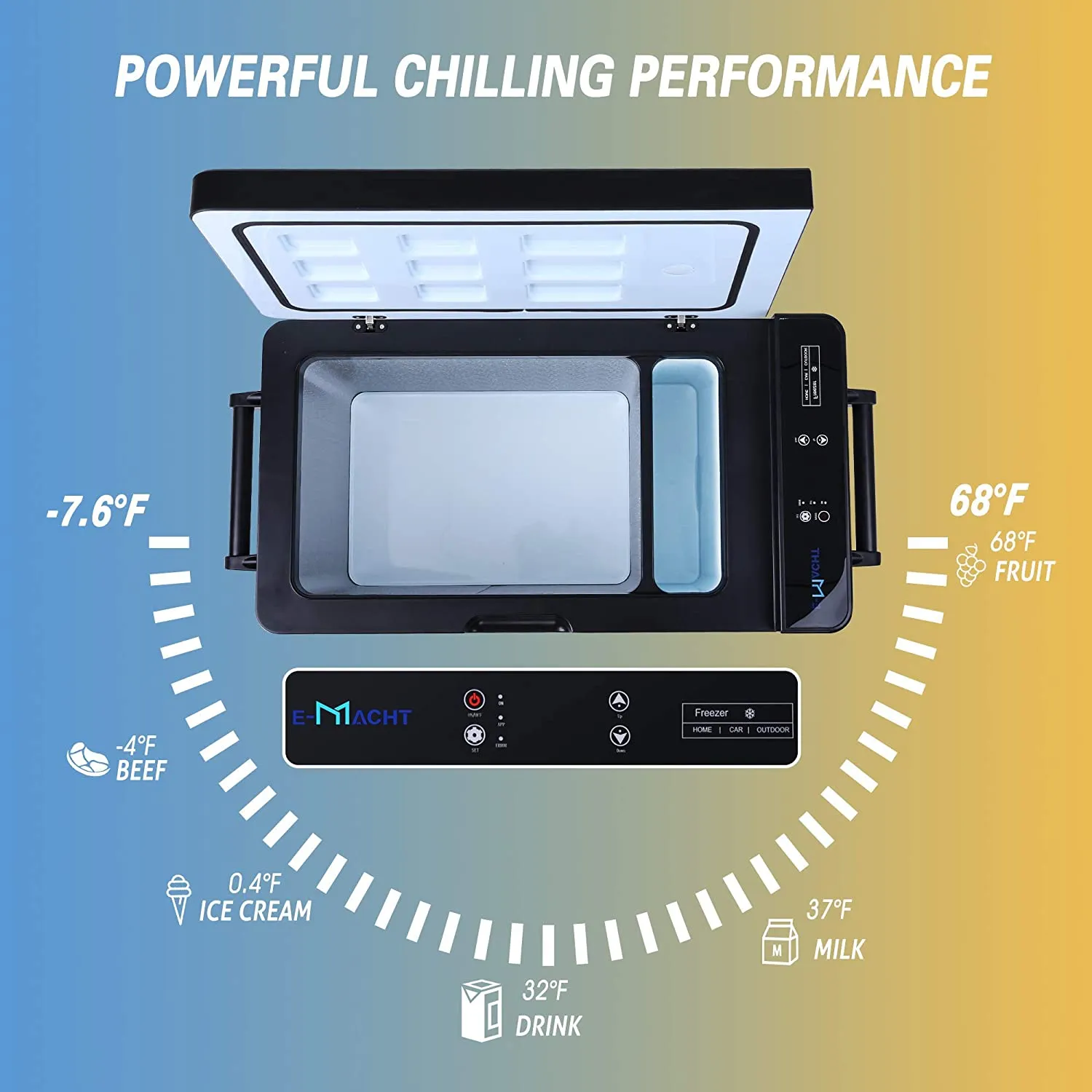E-Macht Car Refrigerator 52 Quart 12V/24V DC Portable Refrigerator Freezer Electric Cooler -7.6℉ - 68℉ for RV