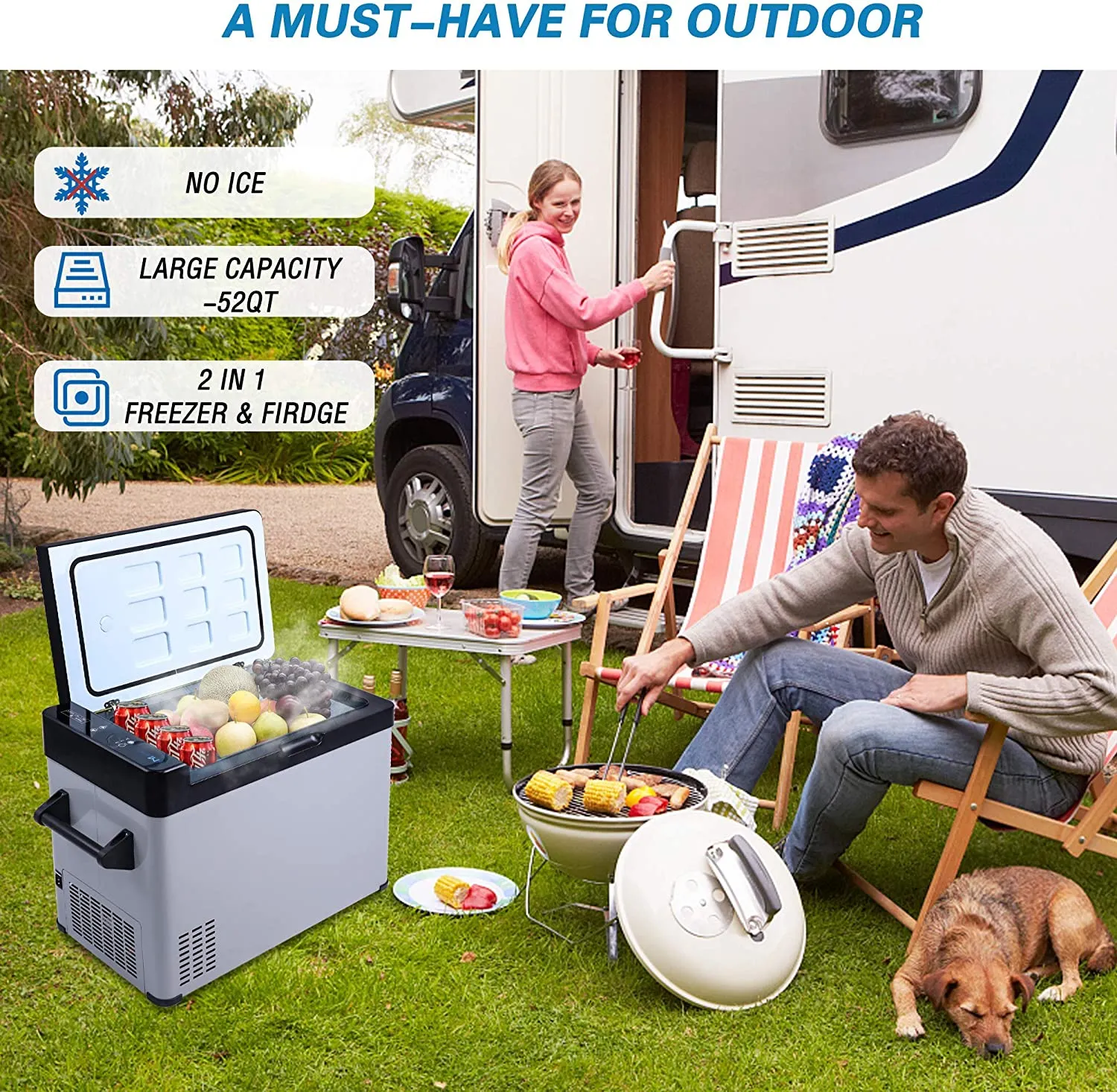 E-Macht Car Refrigerator 52 Quart 12V/24V DC Portable Refrigerator Freezer Electric Cooler -7.6℉ - 68℉ for RV