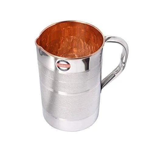Embassy Water Pitcher / Jug, Copper Interior and Stainless Steel Exterior, 1-Piece, Size 6, 1800 ml
