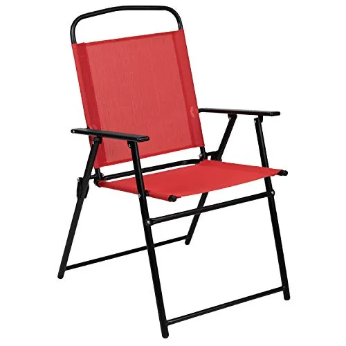 Flash Furniture Nantucket 6 Piece Red Patio Garden Set with Table, Umbrella and 4 Folding Chairs