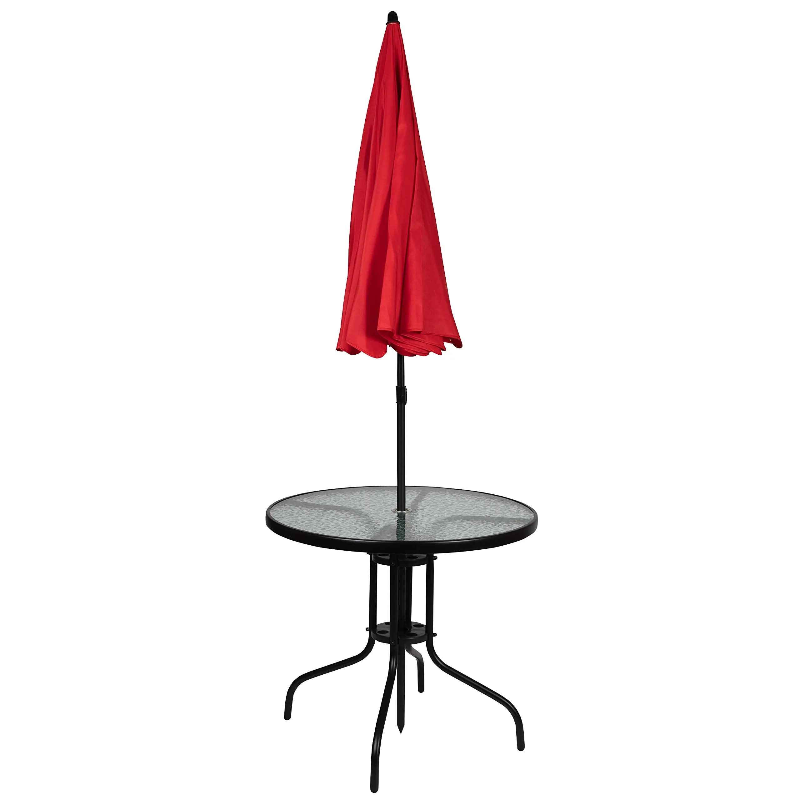 Flash Furniture Nantucket 6 Piece Red Patio Garden Set with Table, Umbrella and 4 Folding Chairs