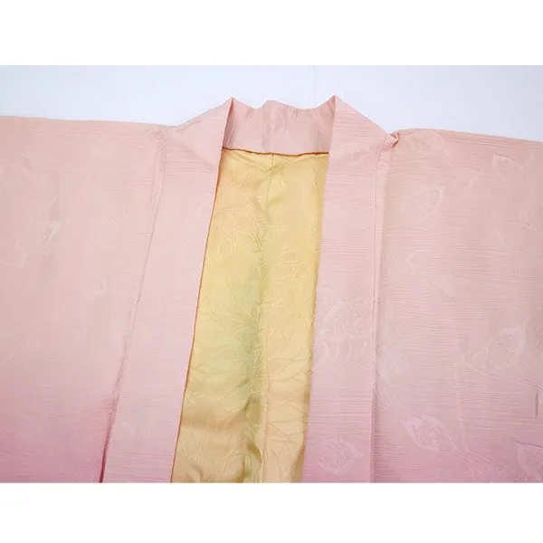 Vintage Haori Kimono Jacket Silk, Pink Gradient base, Flowing Water and Leaves